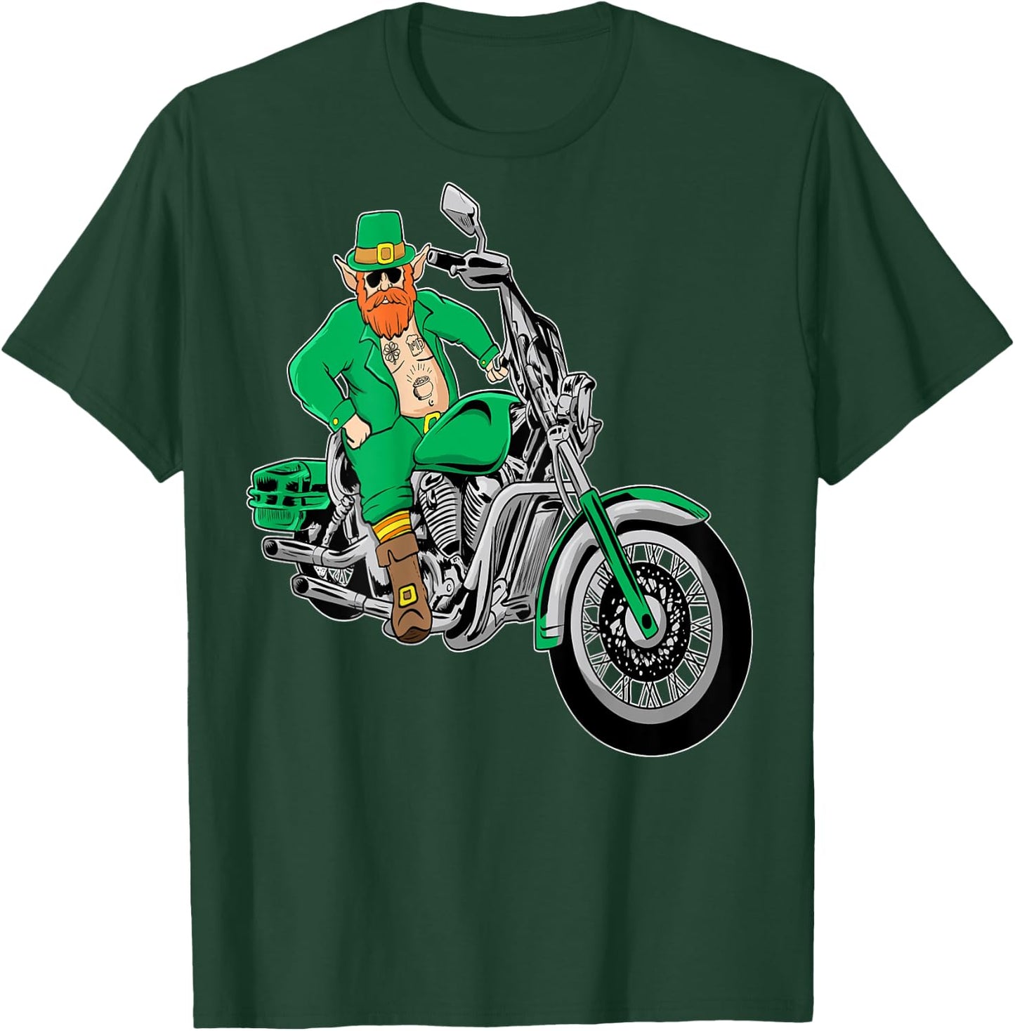 Irish Motorcycle Shirt Biker St Patricks Day Leprechaun Ink T-Shirt - T-Shirt | Forest