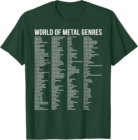 World Of Metal Genres 433 Genres And Subgenres Metal Fan T-Shirt - T-Shirt | Forest