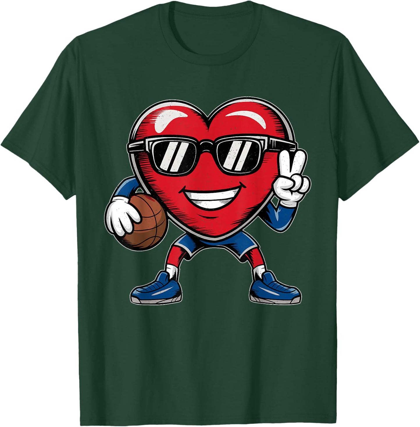 Heart Playing Basketball Valentines Day Basketball Boy Girl T-Shirt - T-Shirt | Forest