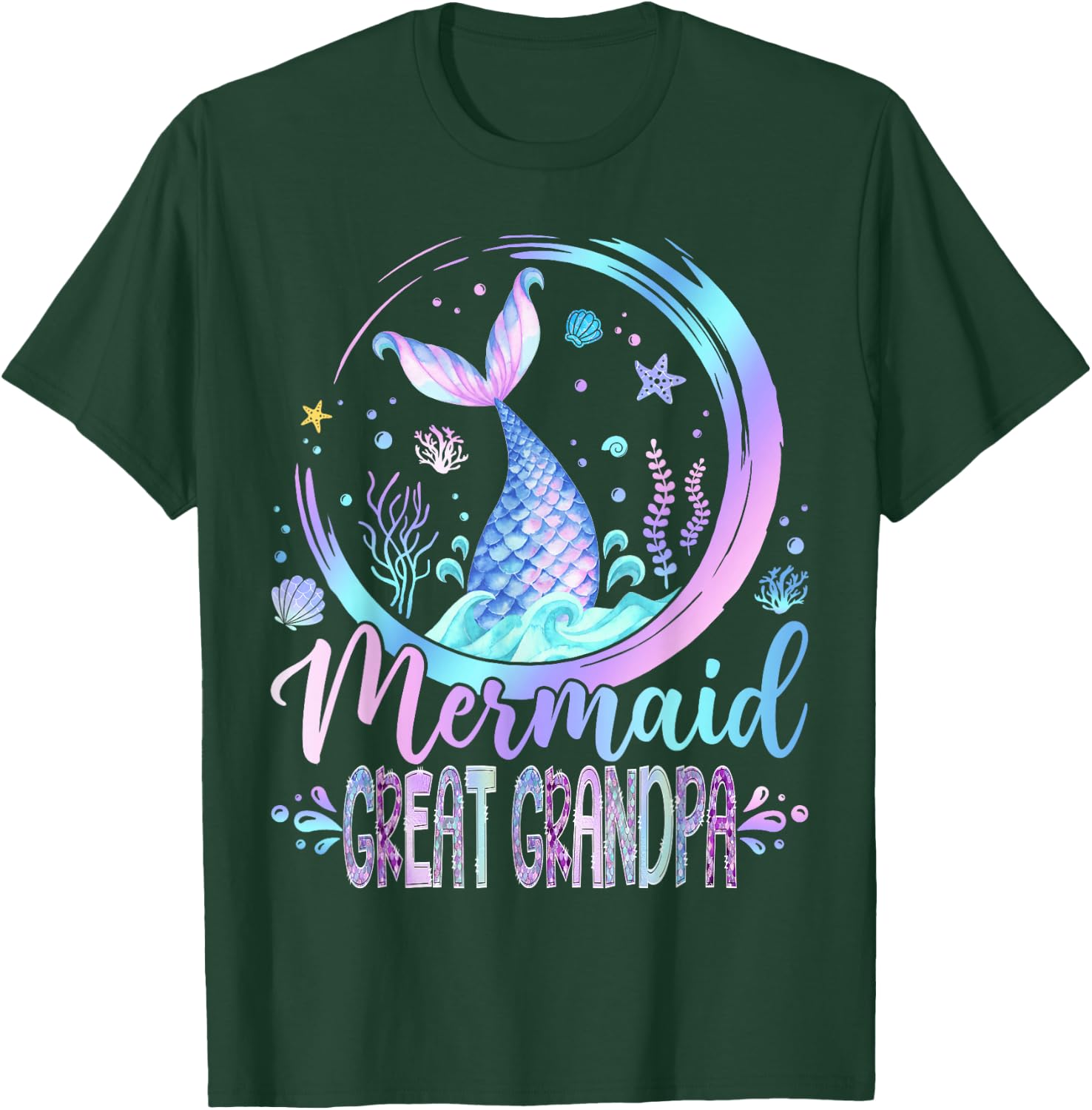 Mermaid Great Grandpa Family Matching Girl Birthday Party T-Shirt - T-Shirt | Forest