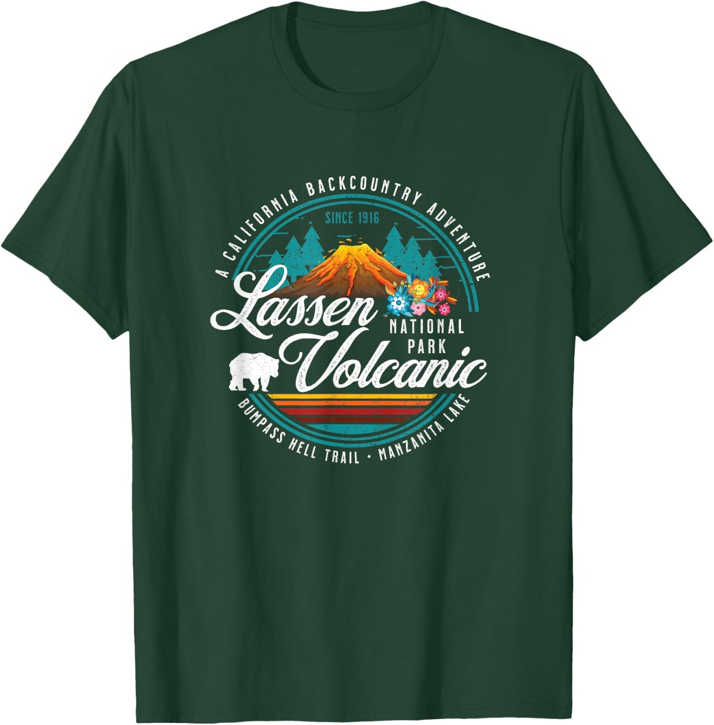 Retro Lassen Volcanic National Park Vintage Hiking Camping T-Shirt - T-Shirt | Forest