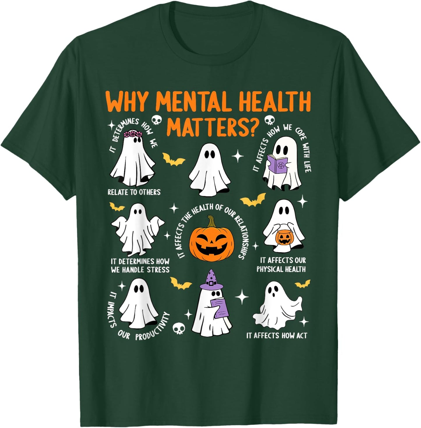 Why Mental Health Matters Halloween Ghost Boo Therapist Cute T-Shirt - T-Shirt | Forest