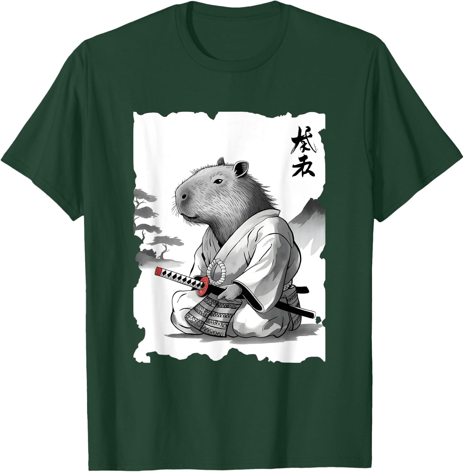 Samurai Capybara Warrior - Vintage Graphic Japanese Art T-Shirt - T-Shirt | Forest