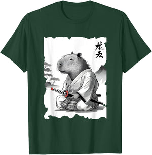 Samurai Capybara Warrior - Vintage Graphic Japanese Art T-Shirt - T-Shirt | Forest