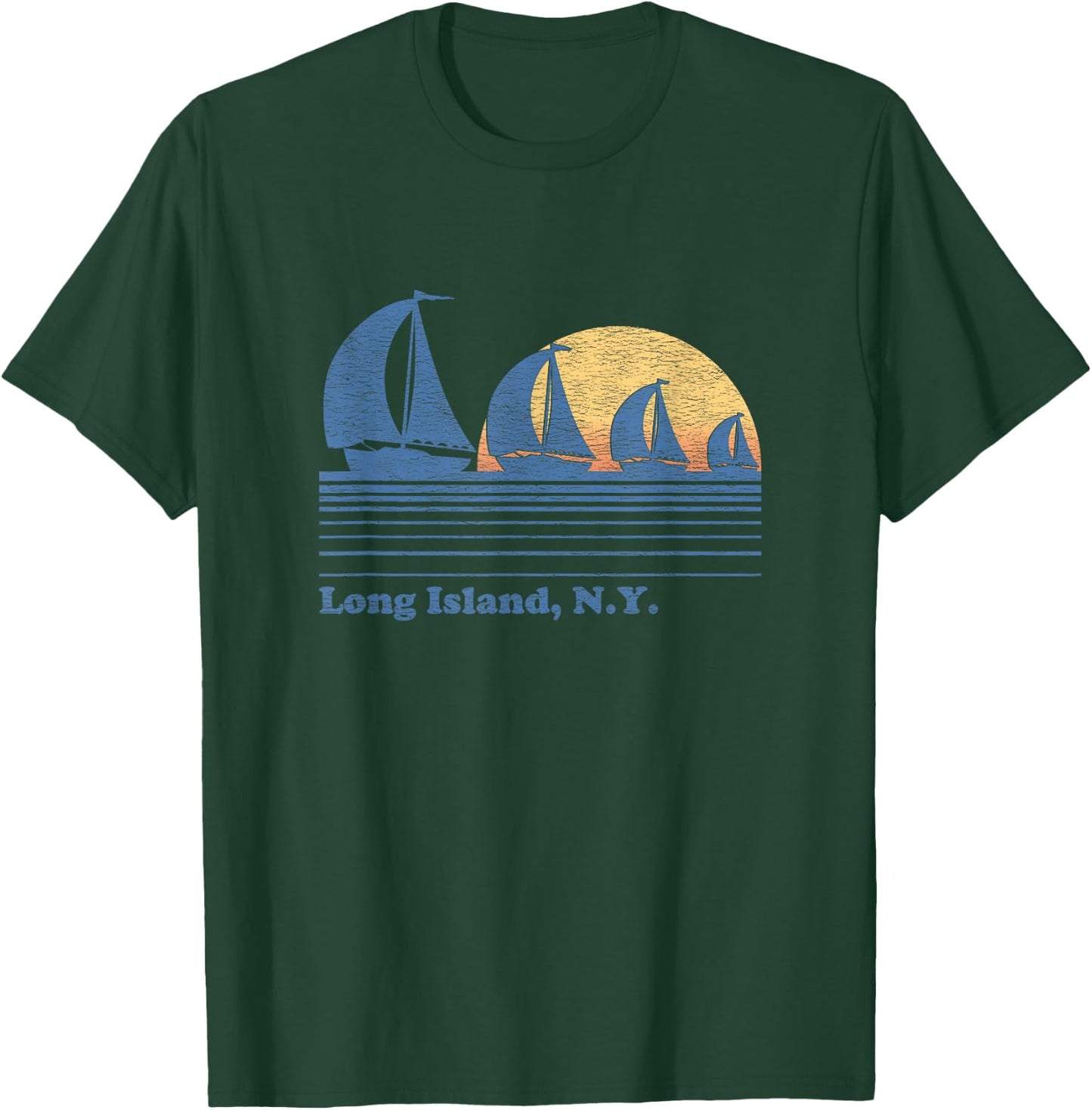 Long Island NY Sailboat Vintage 80s Sunset T-Shirt - T-Shirt | Forest