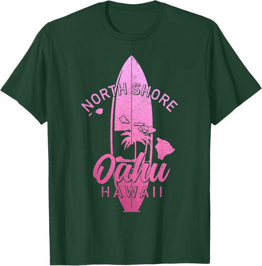 North Shore Oahu Hawaii Surf Board Surfing Surfer Hawaiian T-Shirt - T-Shirt | Forest
