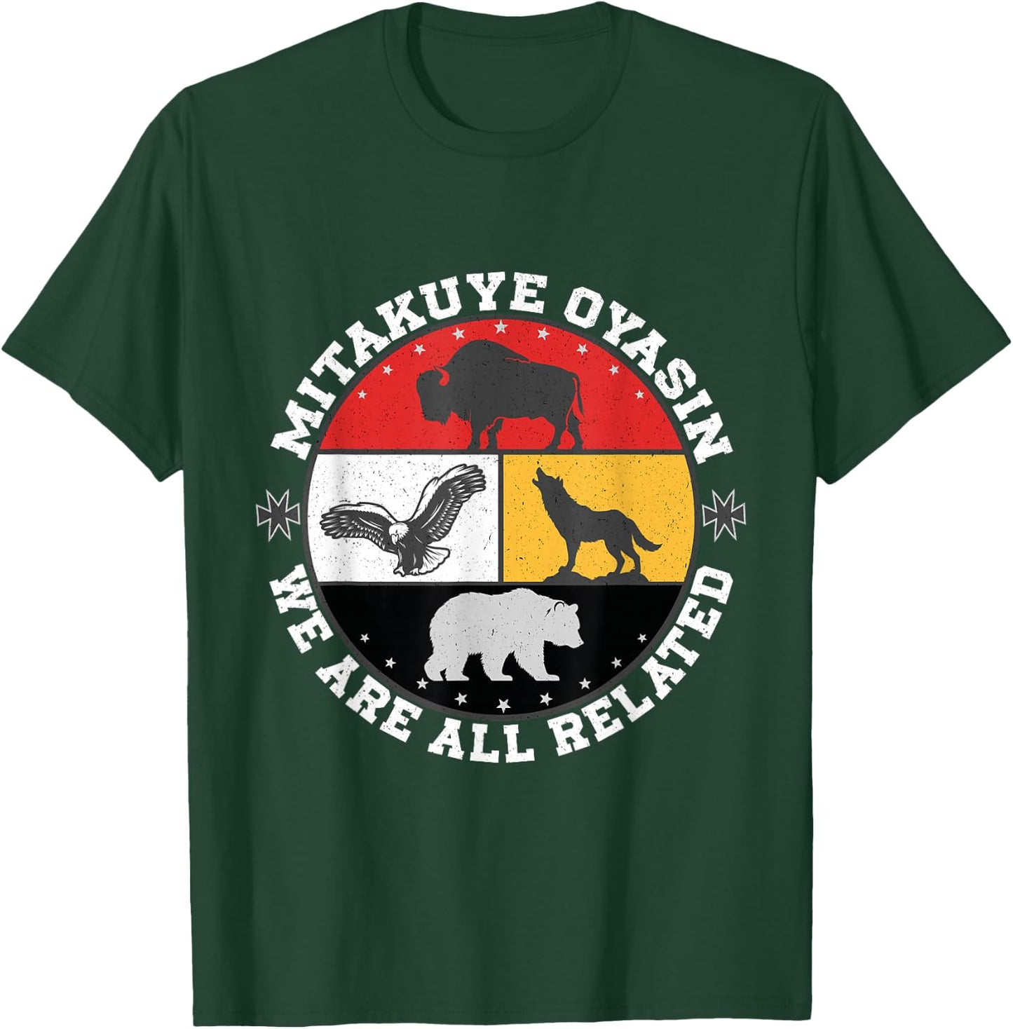 Native American spiritual Medicine Wheel Mitakuye Oyasin T-Shirt - T-Shirt | Forest