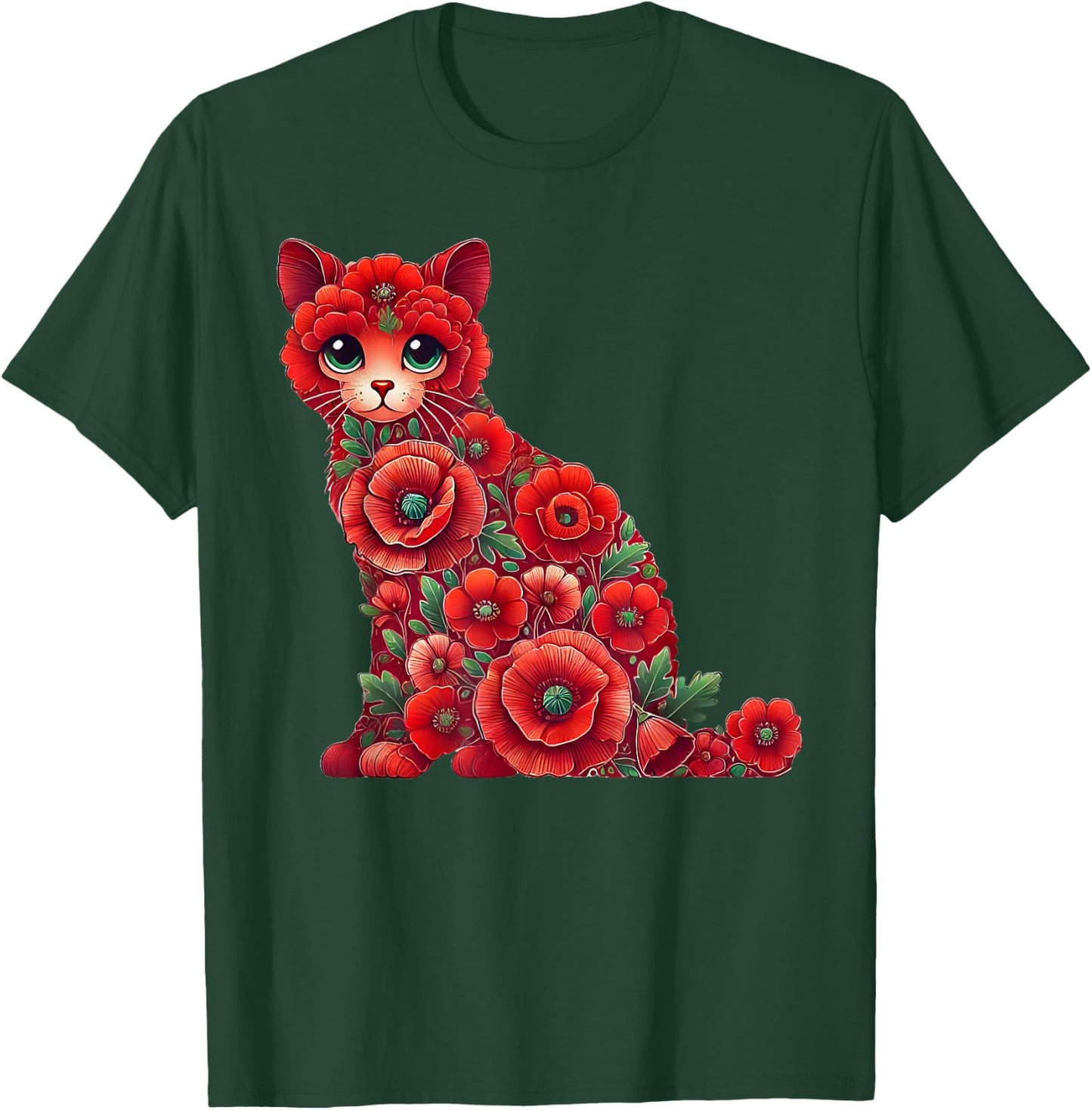 Red Poppies Cat Kitten Flower Gardening Floral T-Shirt - T-Shirt | Forest
