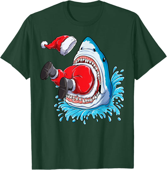 Shark Eating Santa Claus Christmas Boys Merry Sharkmas Xmas T-Shirt - T-Shirt | Forest