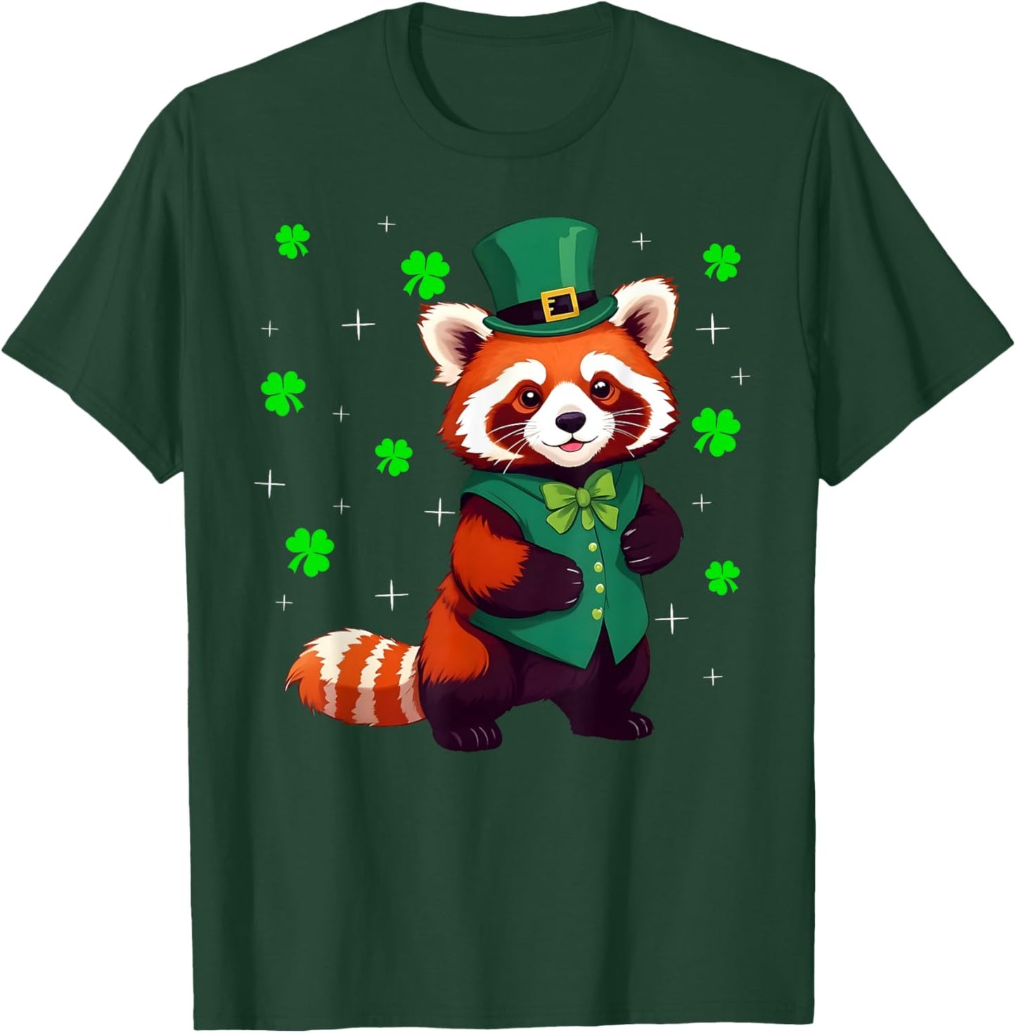 Irish Shamrock Leprechaun Hat Red Panda St Patrick's Day T-Shirt - T-Shirt | Forest