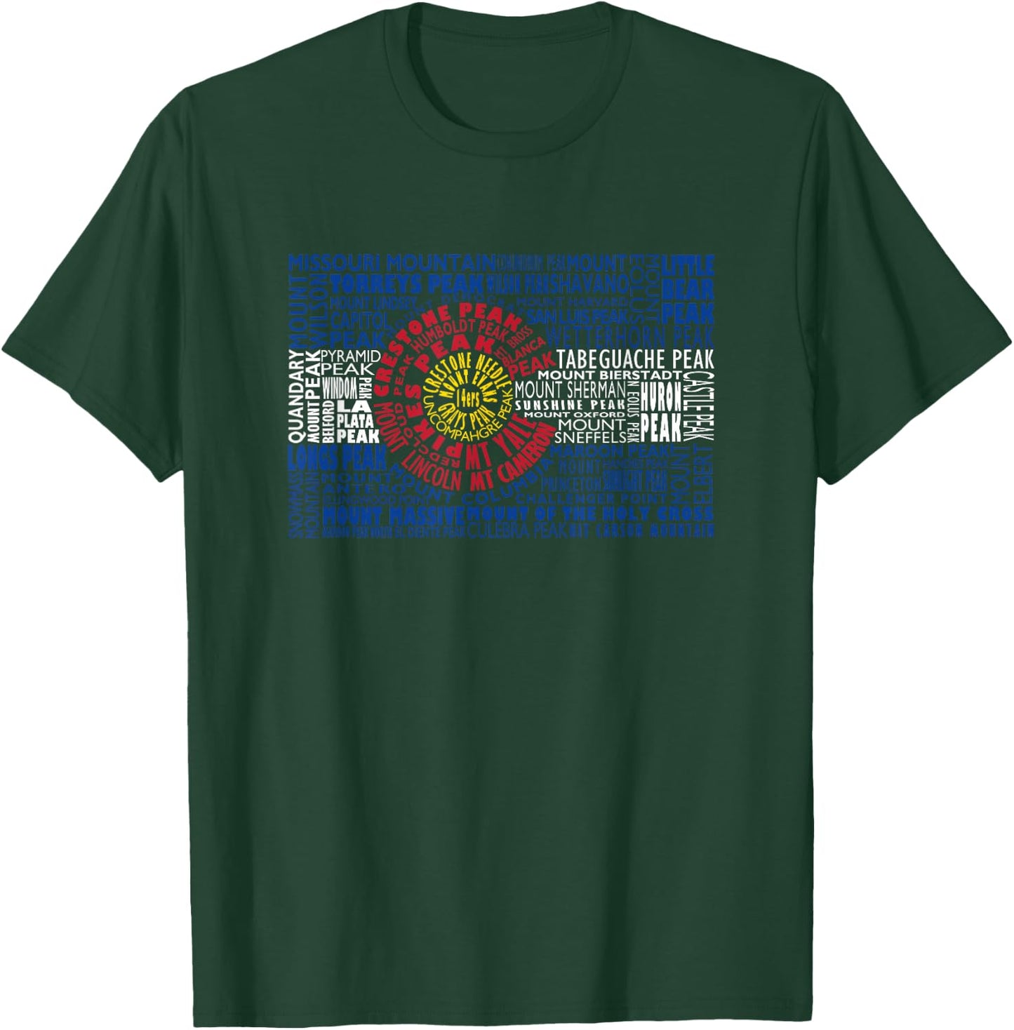 Colorado Fourteeners State Flag 14er Hiker Climber Gift T-Shirt - T-Shirt | Forest