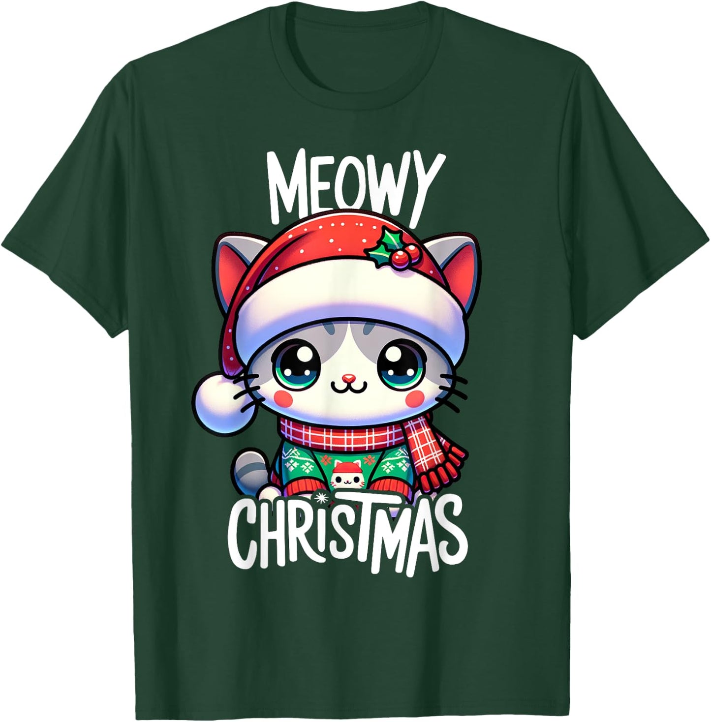 Meowy Christmas Cat Lover Funny Festive Holidays Cute Kitten Men Women Kids T-Shirt - T-Shirt | Forest