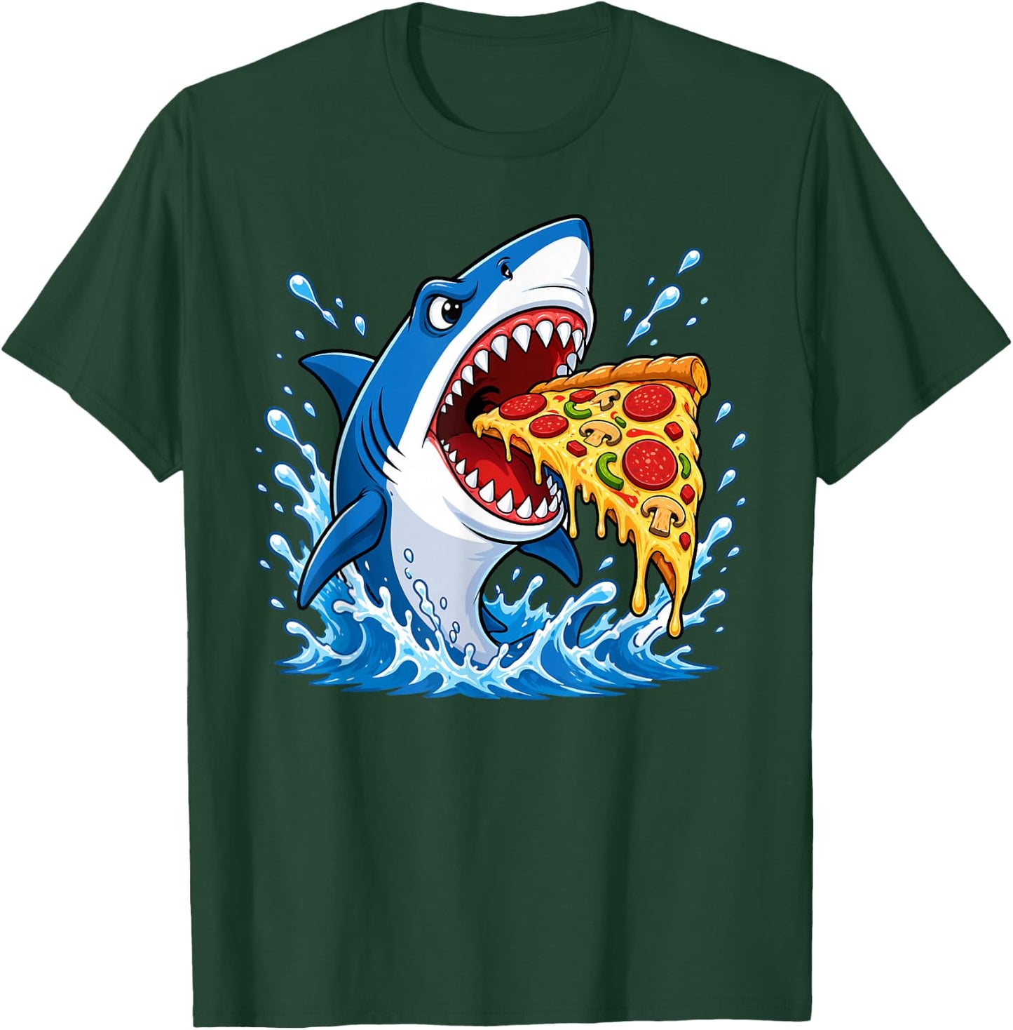 Shark Pizza Lover Foodie Fun Shark Eating Pizza Slice T-Shirt - T-Shirt | Forest