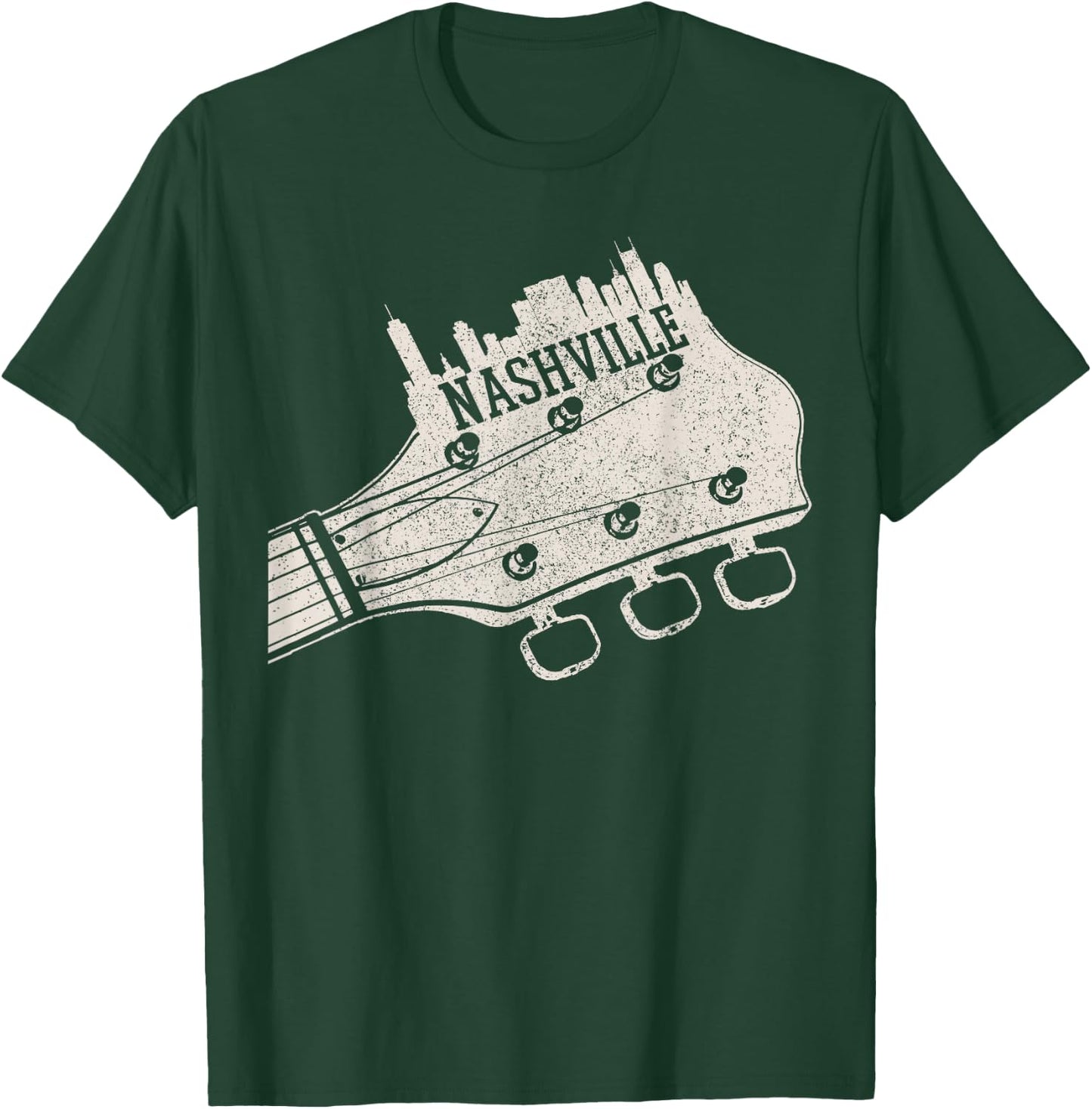 Nashville Guitar Skyline Country Music City Tennessee T-Shirt - T-Shirt | Forest