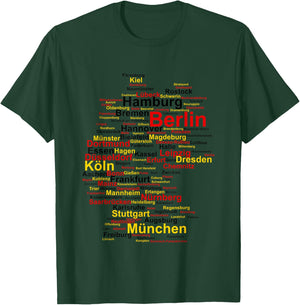 Germany Map Silhouette Towns Cities Flag Berlin Travel Small T-Shirt - T-Shirt | Forest
