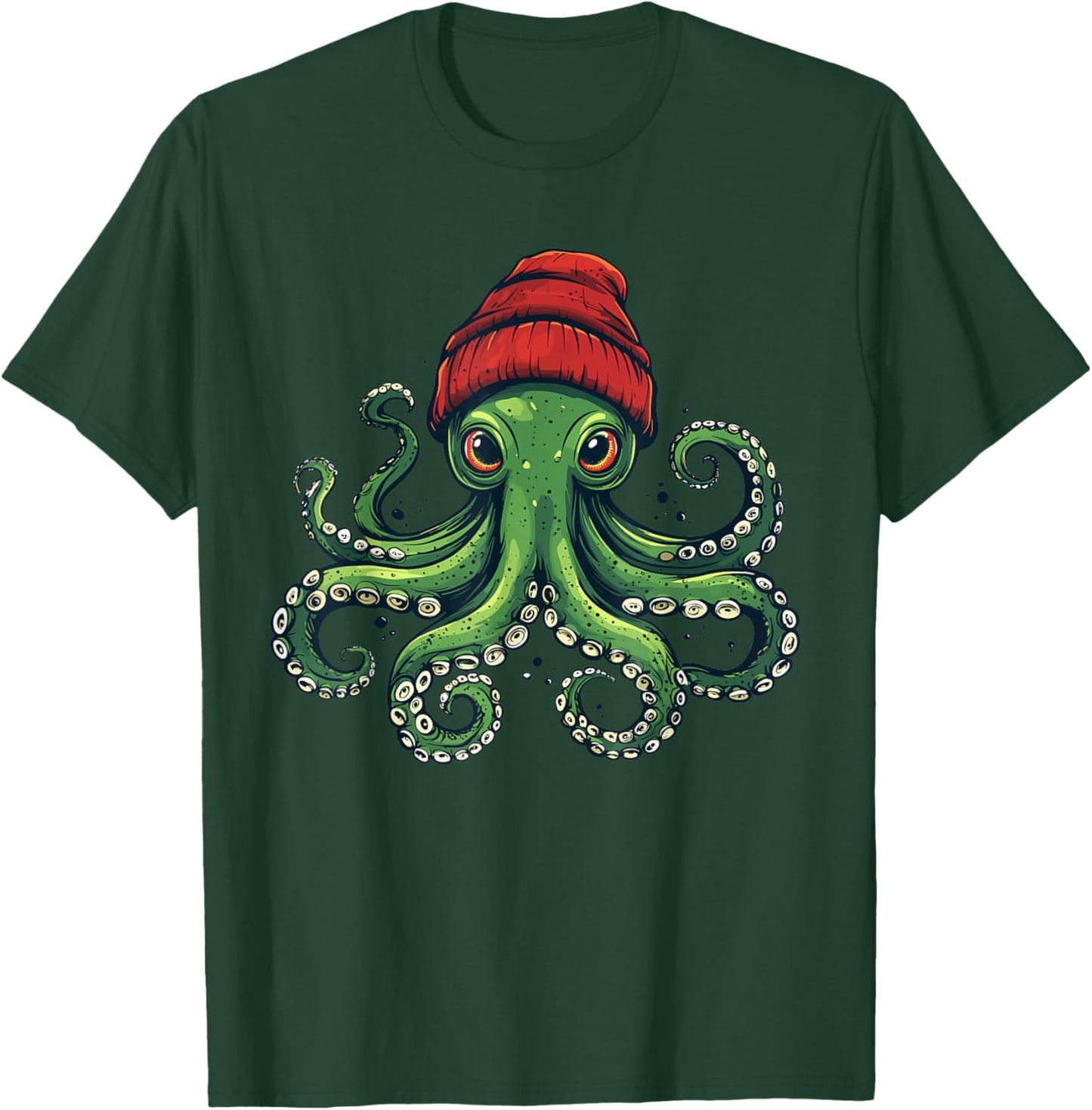 Octopus Wearing Beanie T-Shirt - T-Shirt | Forest