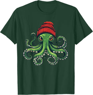 Octopus Wearing Beanie T-Shirt - T-Shirt | Forest