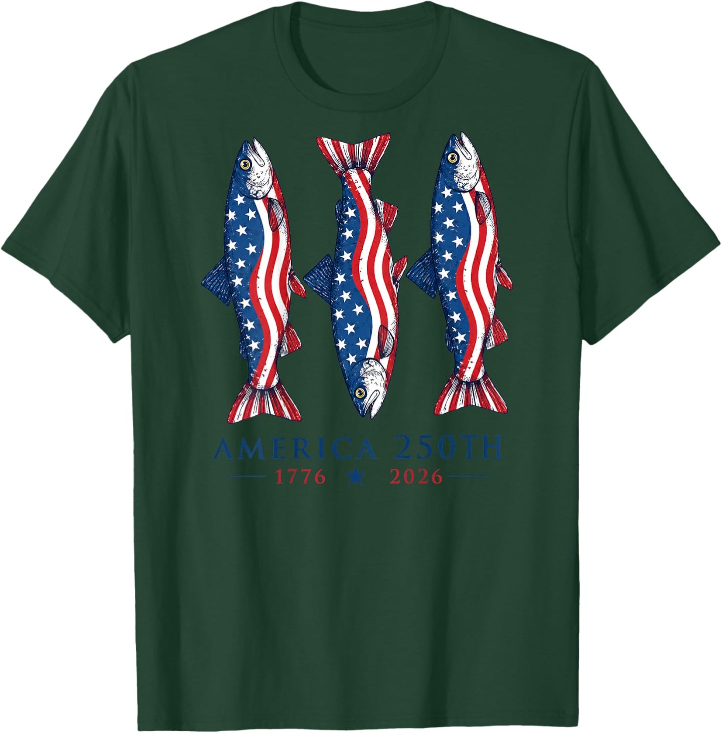 (On Back) 250 America Years 1776 2026 Fishing USA Flag Retro T-Shirt - T-Shirt | Forest