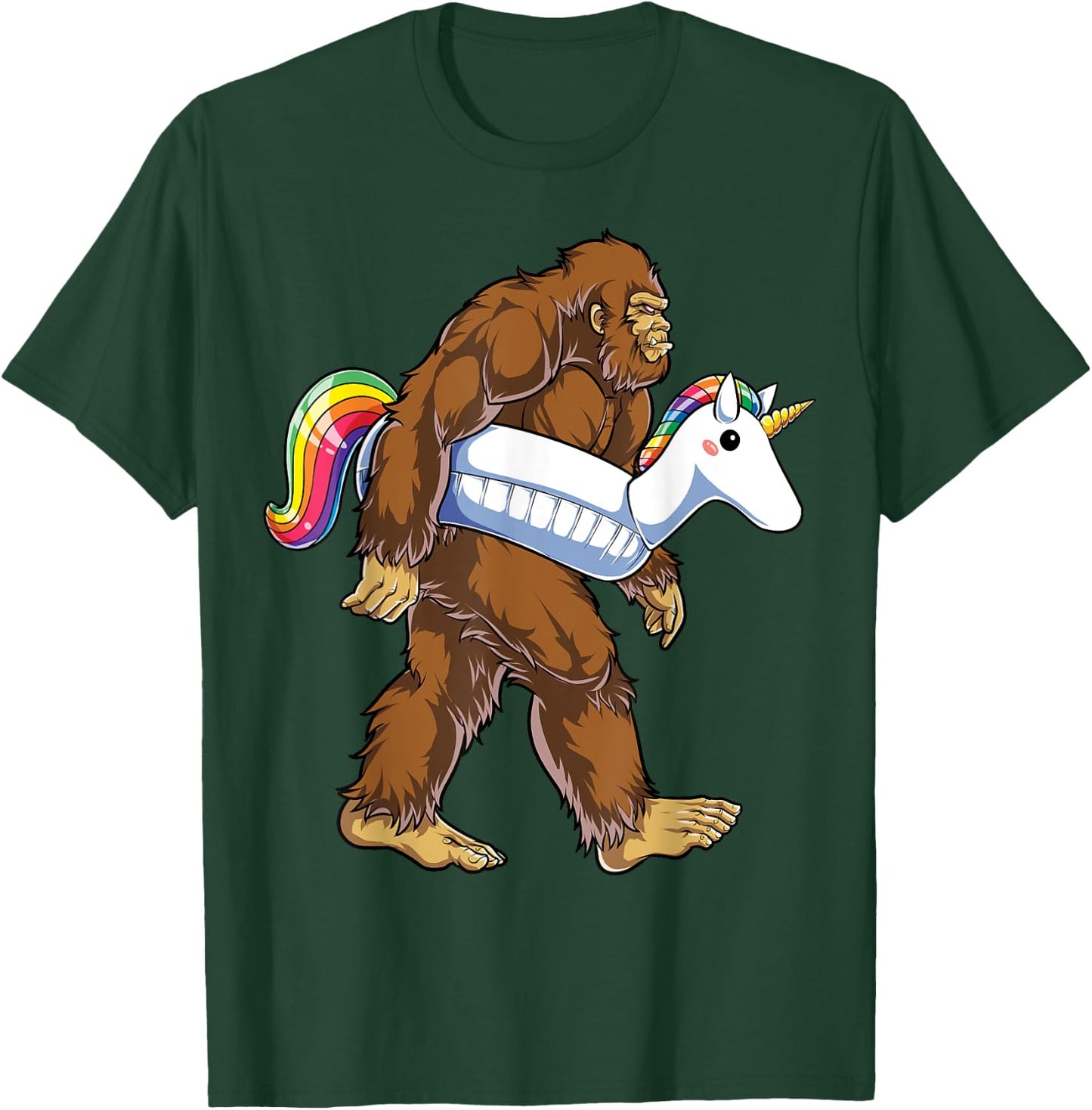 Pool Party Bigfoot Unicorn Float Funny Sasquatch Rainbow T-Shirt - T-Shirt | Forest