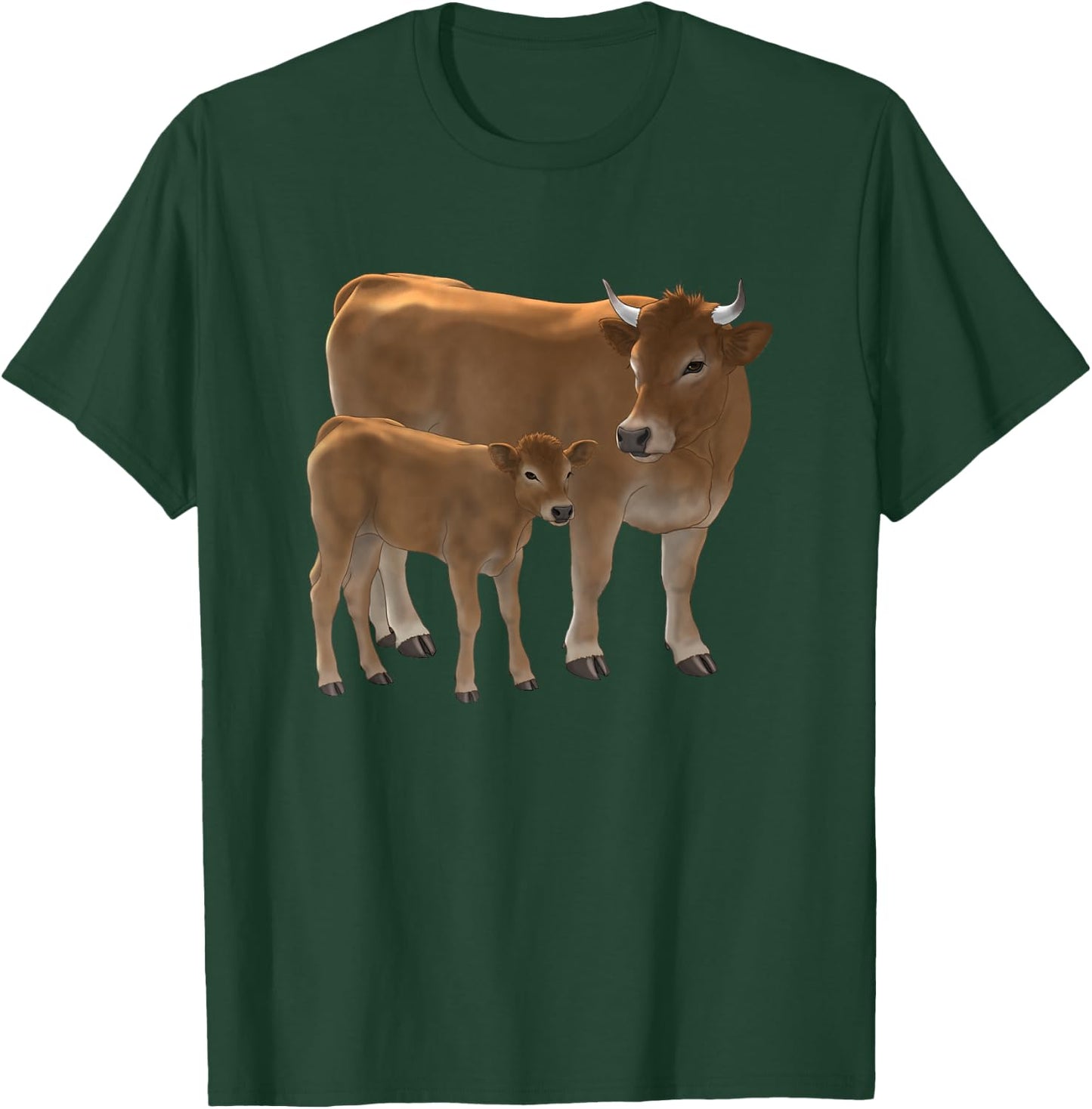 Aubrac or Jersey Brown Cow & Cute Calf Cattle Rancher Art T-Shirt - T-Shirt | Forest