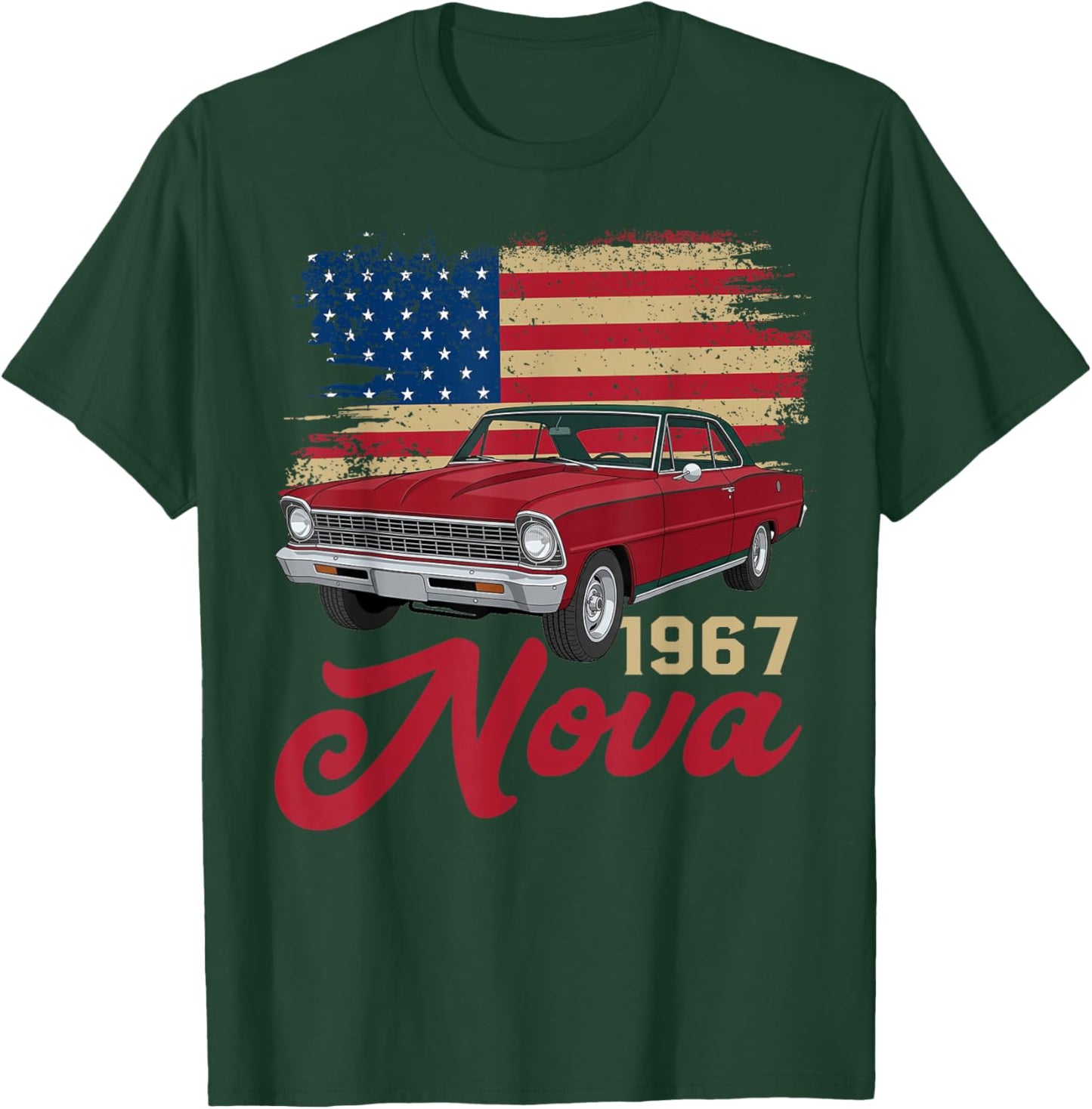 1967 67 Nova Silhouette Muscle Car American Flag T-Shirt - T-Shirt | Forest
