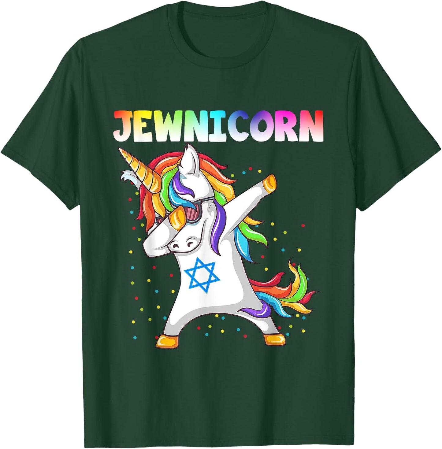 Hanukkah Dabbing Unicorn Jewnicorn Chanukah Jewish Xmas T-Shirt - T-Shirt | Forest
