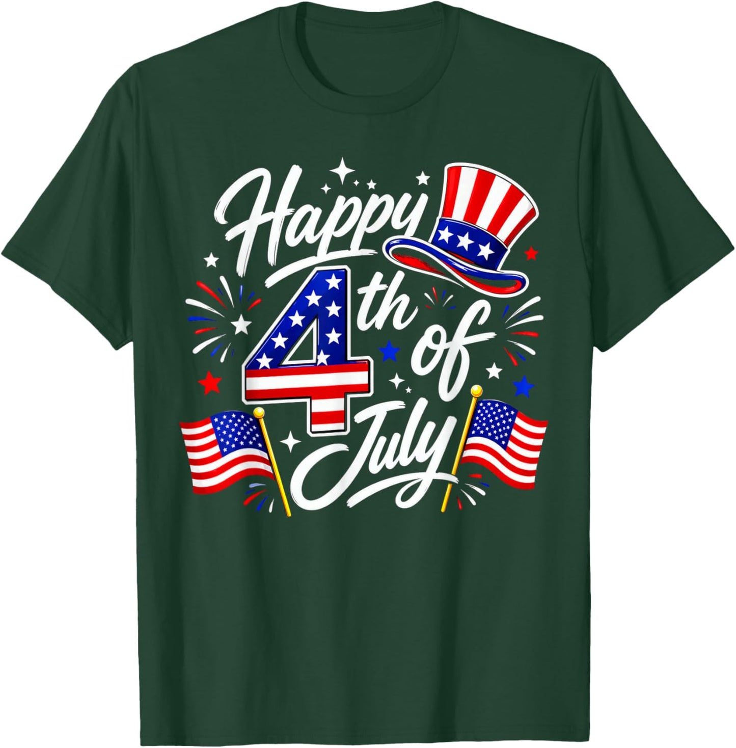Happy 4th of July Patriotic American Flag USA T-Shirt - T-Shirt | Forest