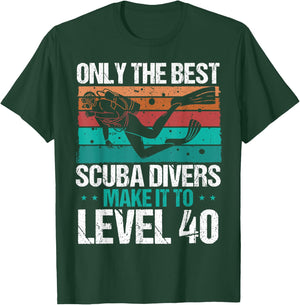 40 Birthday Scuba Diving Level 40 Year Old Diver Snorkeling T-Shirt - T-Shirt | Forest