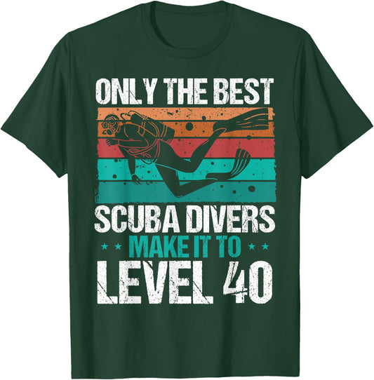 40 Birthday Scuba Diving Level 40 Year Old Diver Snorkeling T-Shirt - T-Shirt | Forest