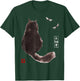 Black Fluffy Cat Watching Dragonfly - Japanese Ink T-Shirt - T-Shirt | Forest