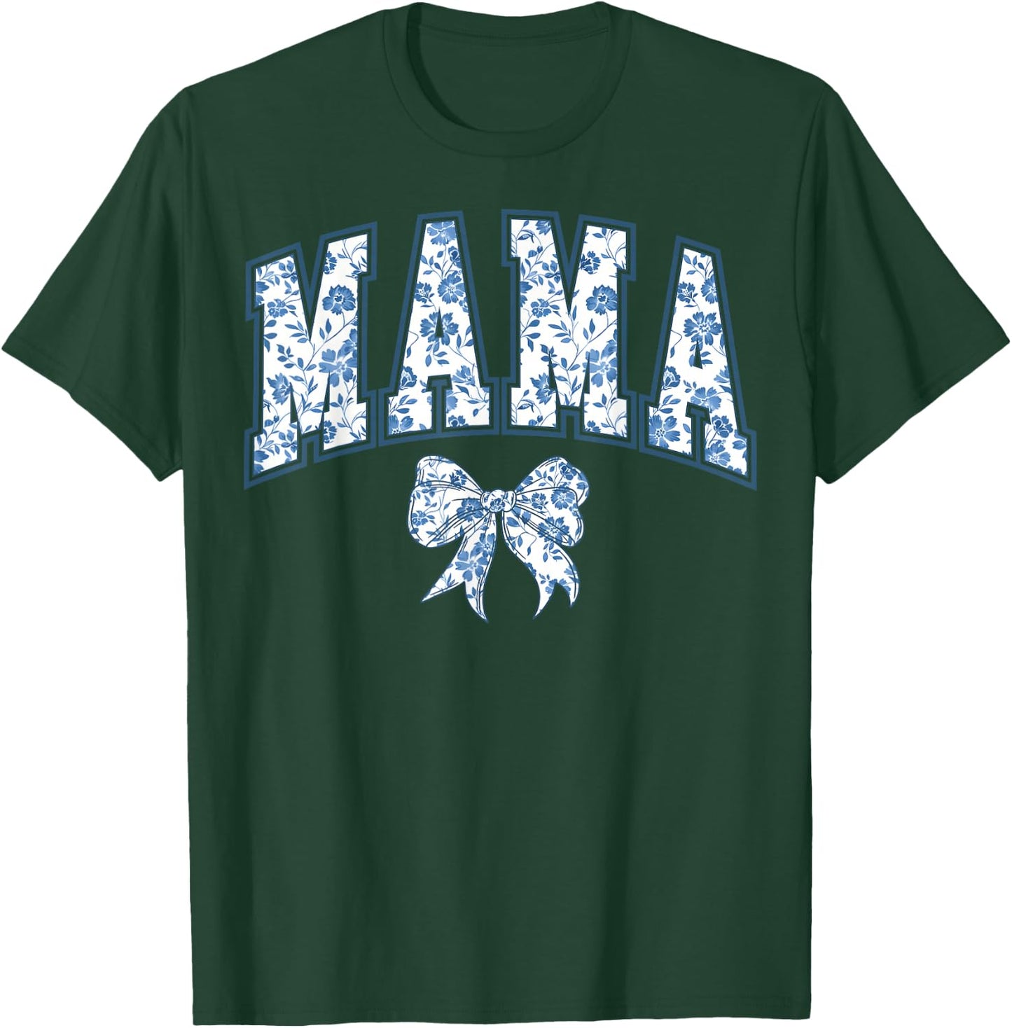 MAMA Blue Floral Coquette Bow Motherhood Mom Top T-Shirt - T-Shirt | Forest