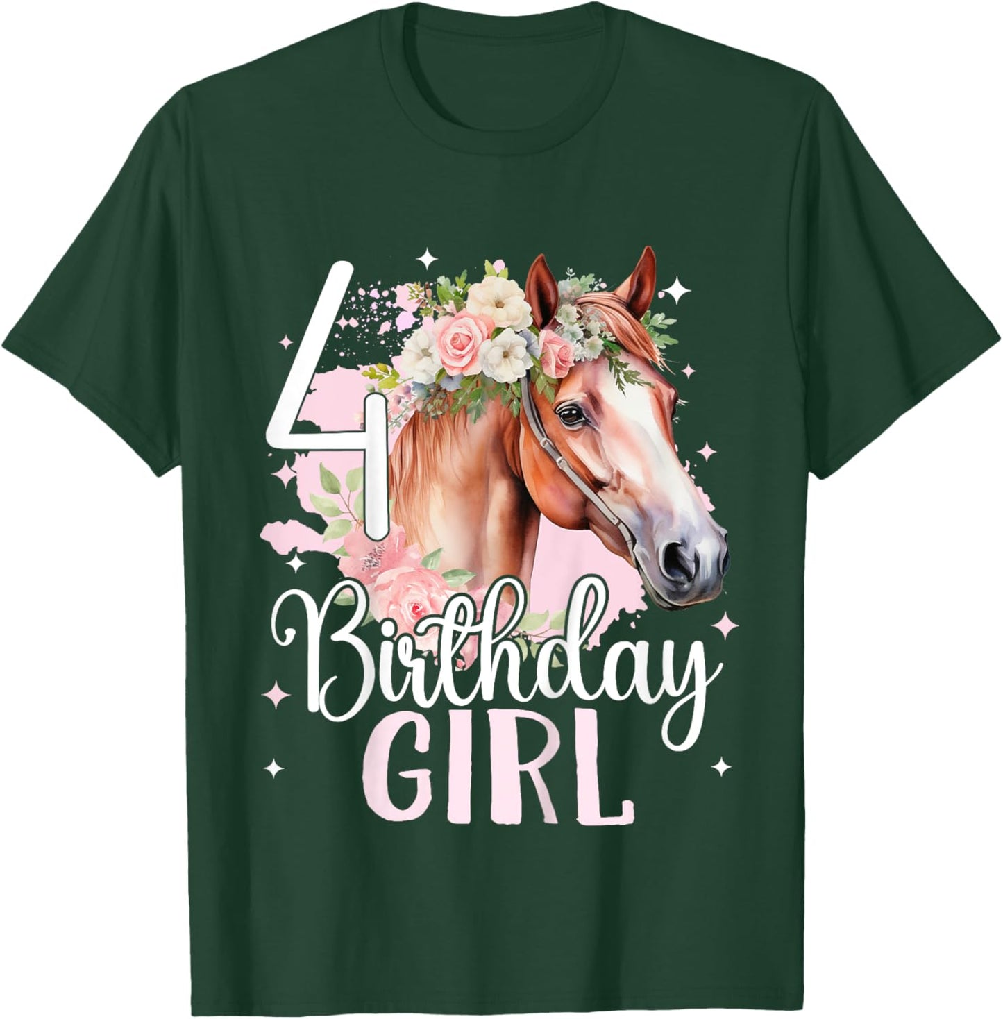 4th Birthday Horse Girl Fourth birthday girl 4 years old T-Shirt - T-Shirt | Forest