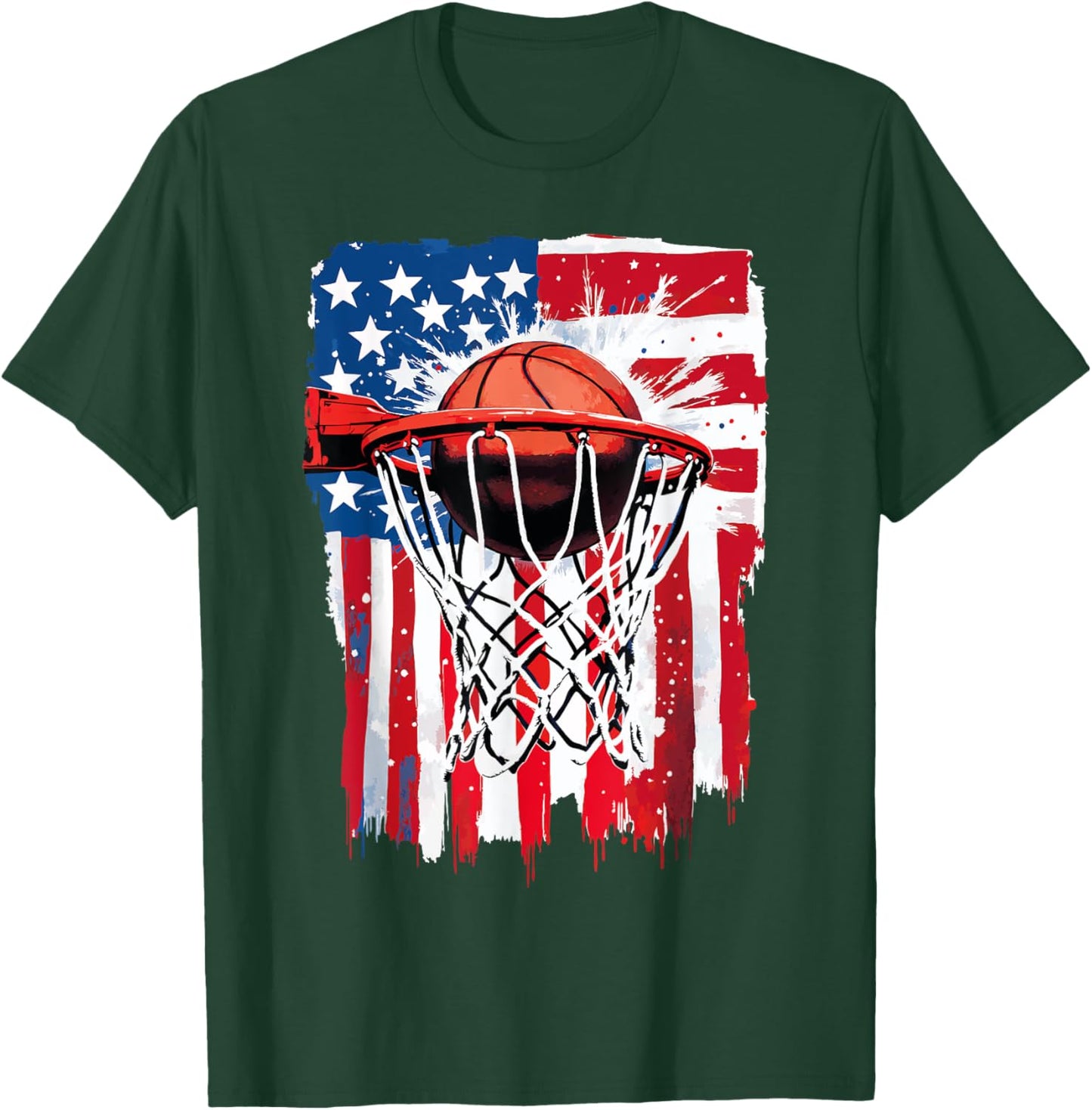 Basketball USA Patriotic American Flag 4 of July T-Shirt - T-Shirt | Forest