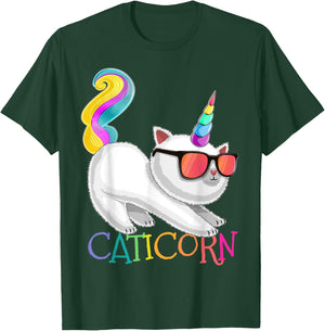 Caticorn Rainbow Unicorn Cat Shirt Girls Unicorn Cat Gift T-Shirt - T-Shirt | Forest