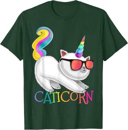Caticorn Rainbow Unicorn Cat Shirt Girls Unicorn Cat Gift T-Shirt - T-Shirt | Forest