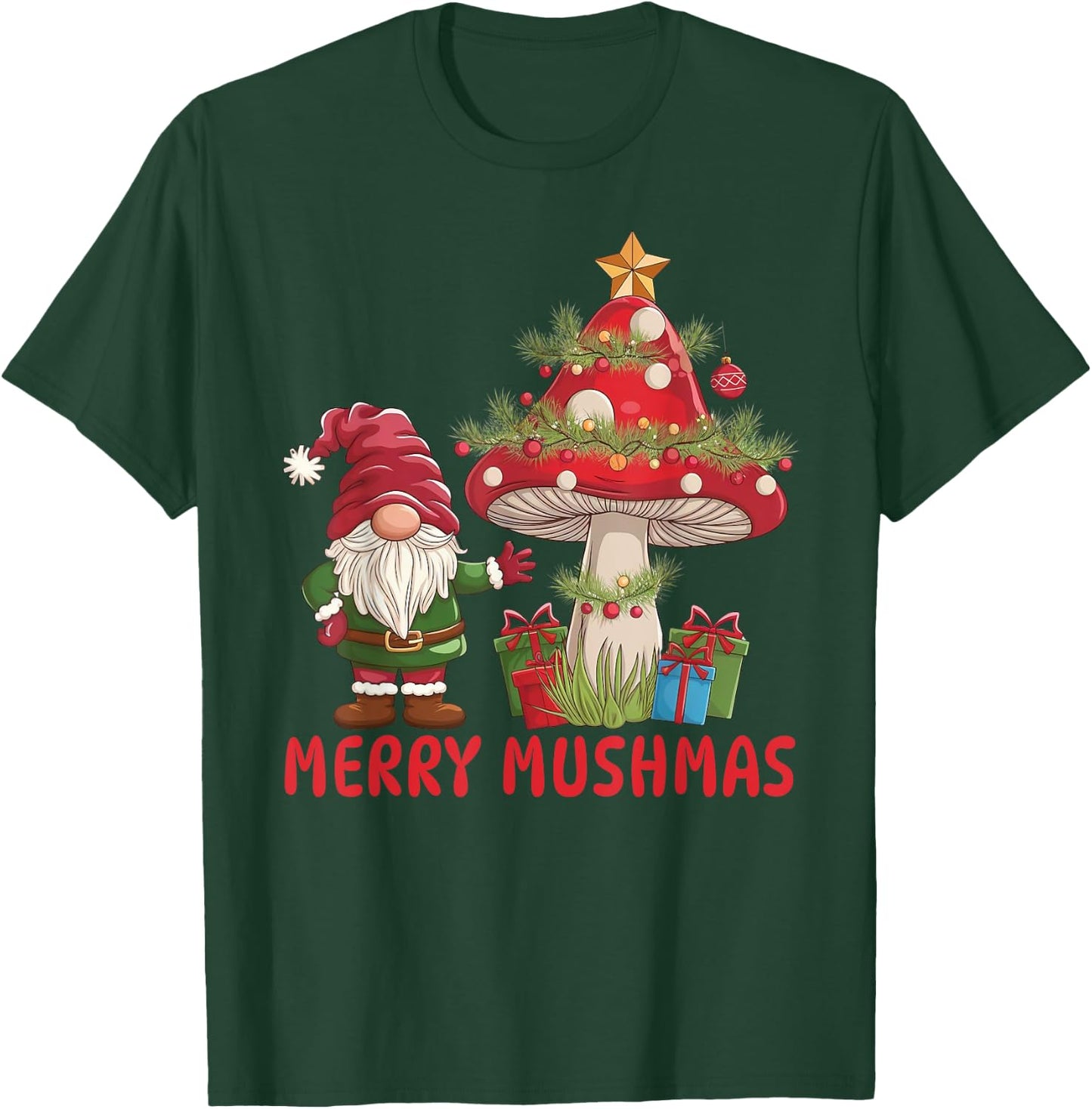 Merry Mushmas, Funny Christmas Gnome Mushroom T-Shirt - T-Shirt | Forest