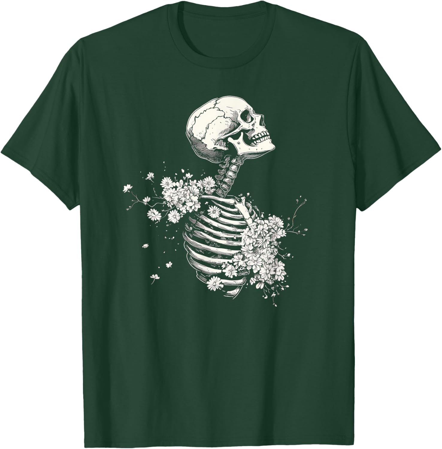Floral Skeleton Gothic Occult Witchy Dark Creepy Design T-Shirt - T-Shirt | Forest