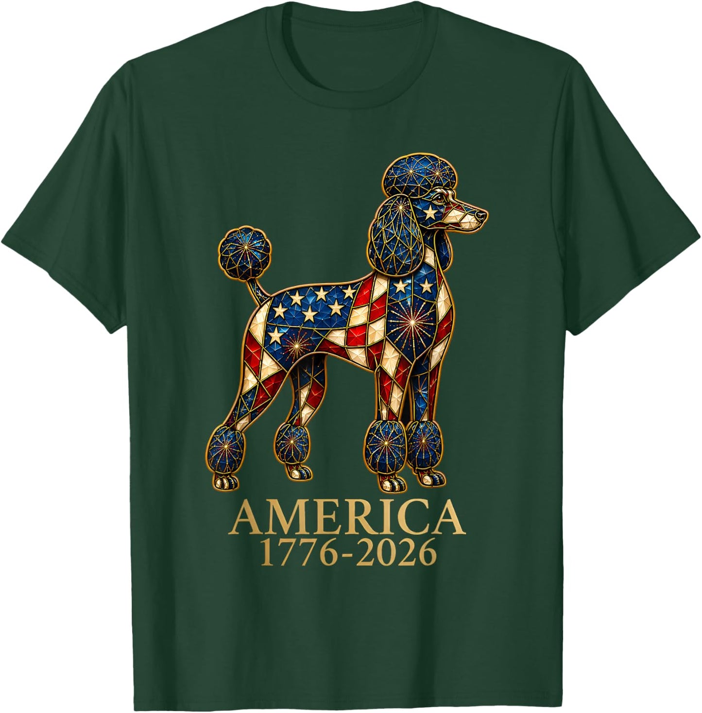 Poodle Dog Lover Mosaic America 1776-2026 4th of July T-Shirt - T-Shirt | Forest