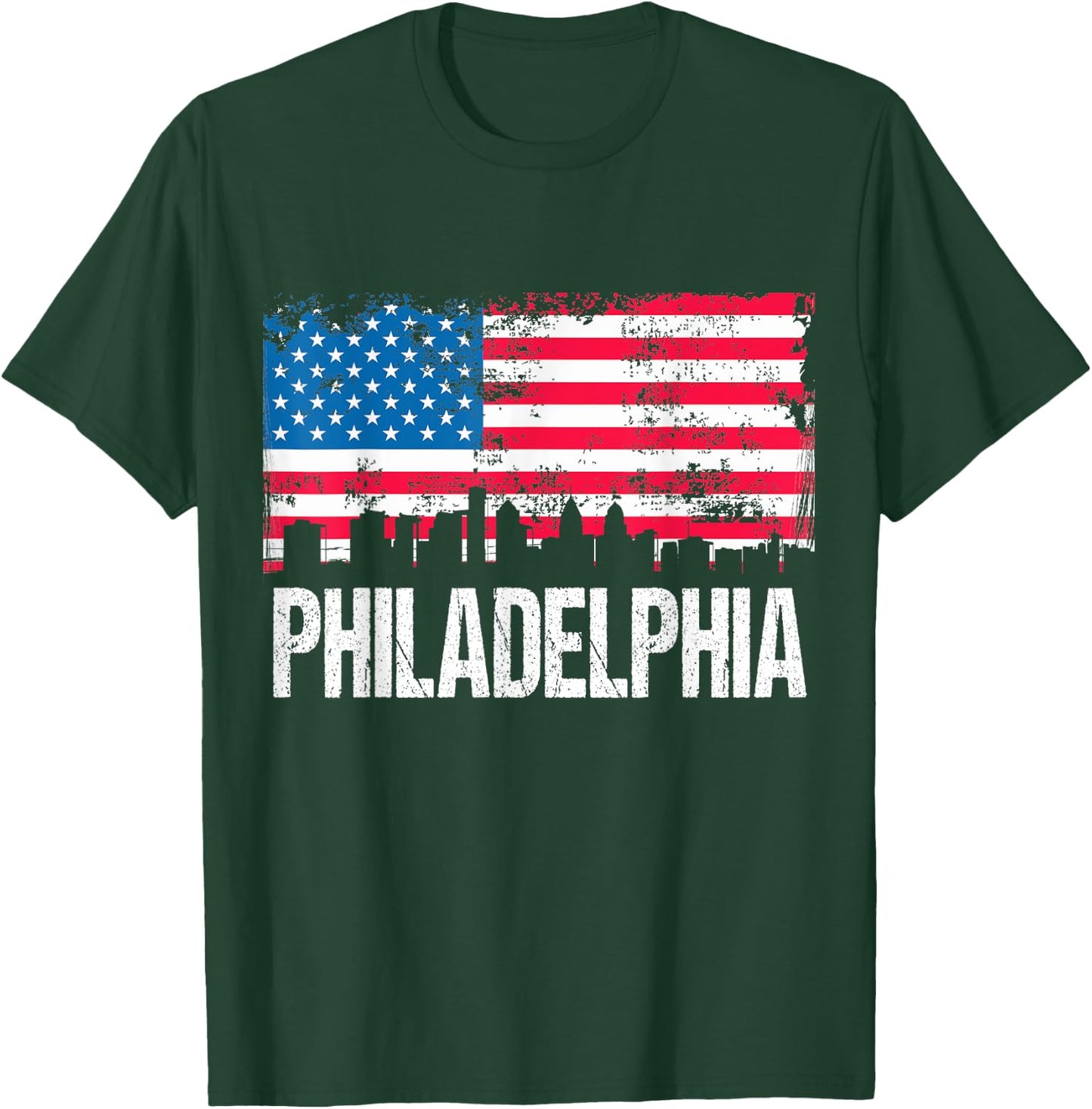 US Flag American City Skyline Philadelphia Pennsylvania USA T-Shirt - T-Shirt | Forest