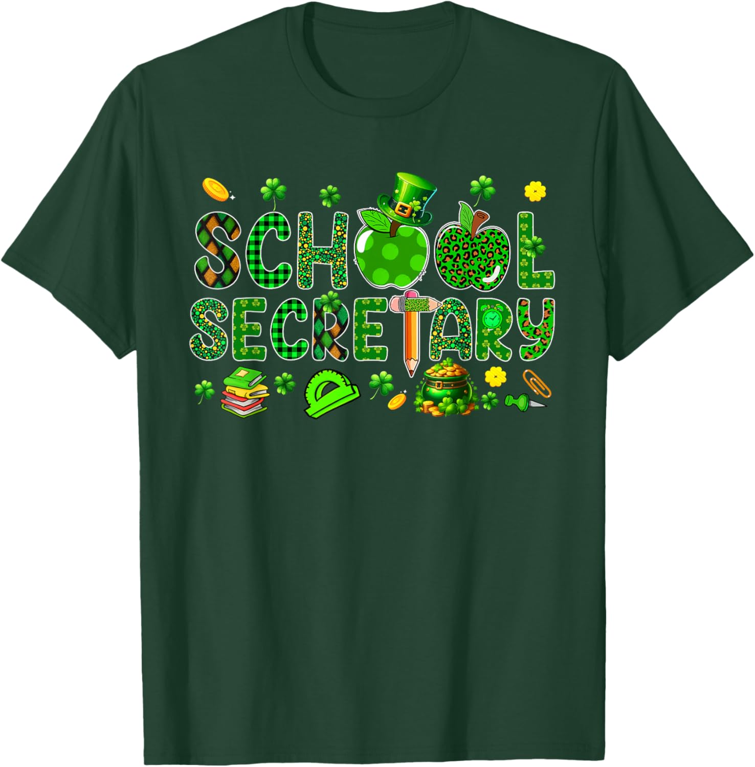 School Secretary Tools St. Patrick's Day Shamrocks Lover T-Shirt - T-Shirt | Forest
