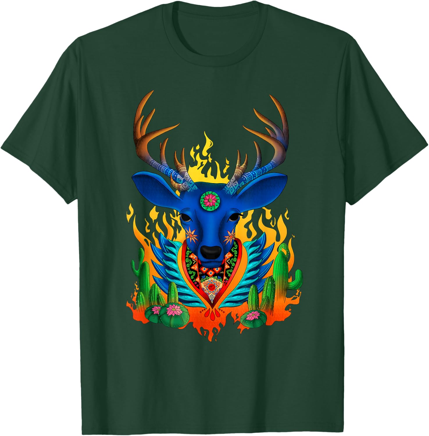 Impeccable Jaguar Third Eye Huichol Deer - Men's Black Small Classic Fit Short Sleeve T-Shirt - T-Shirt | Forest
