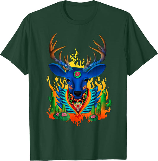 Impeccable Jaguar Third Eye Huichol Deer - Men's Black Small Classic Fit Short Sleeve T-Shirt - T-Shirt | Forest