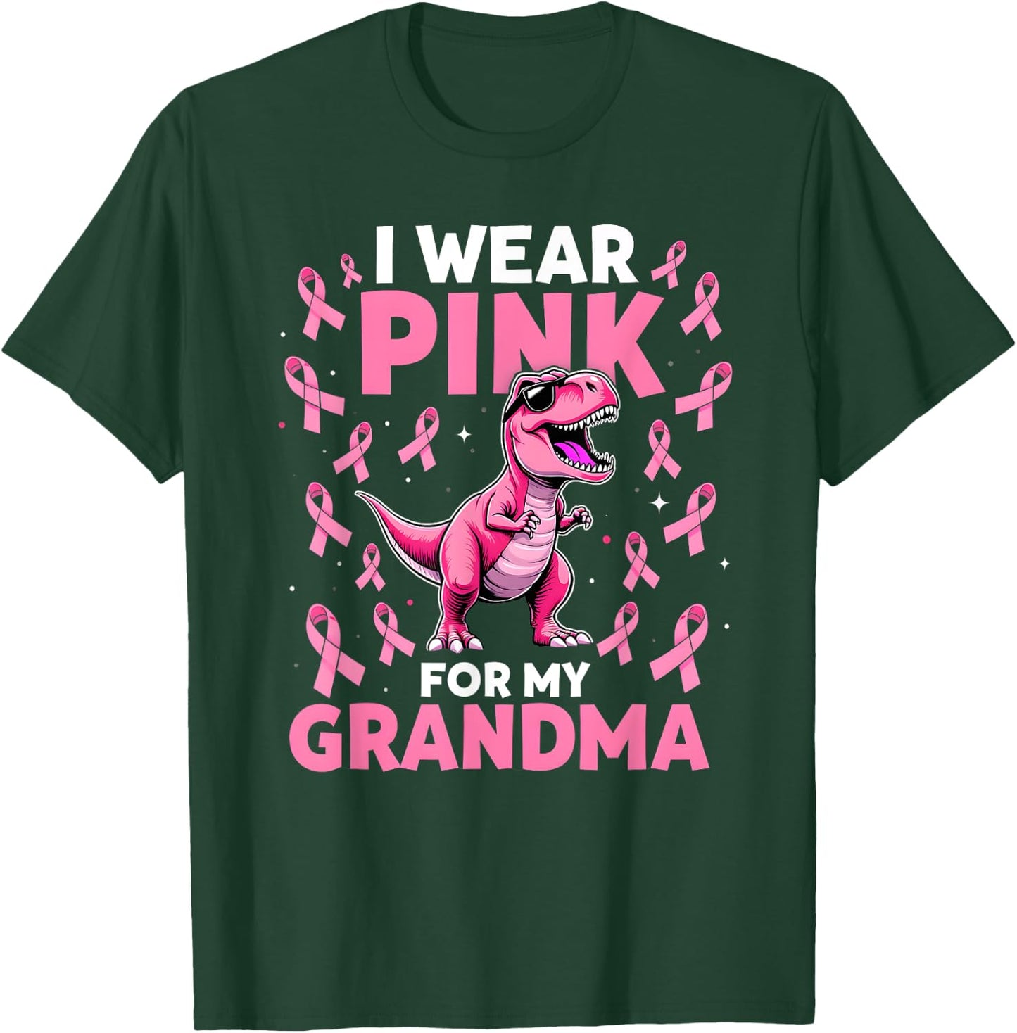 I Wear Pink For My Grandma Pink Ribbon T-Rex Breast Cancer T-Shirt - T-Shirt | Forest