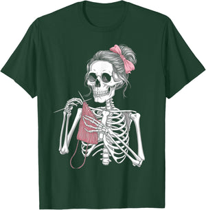 Skeleton Messy Bun Crochet Knitting Lovers Spooky Halloween T-Shirt - T-Shirt | Forest