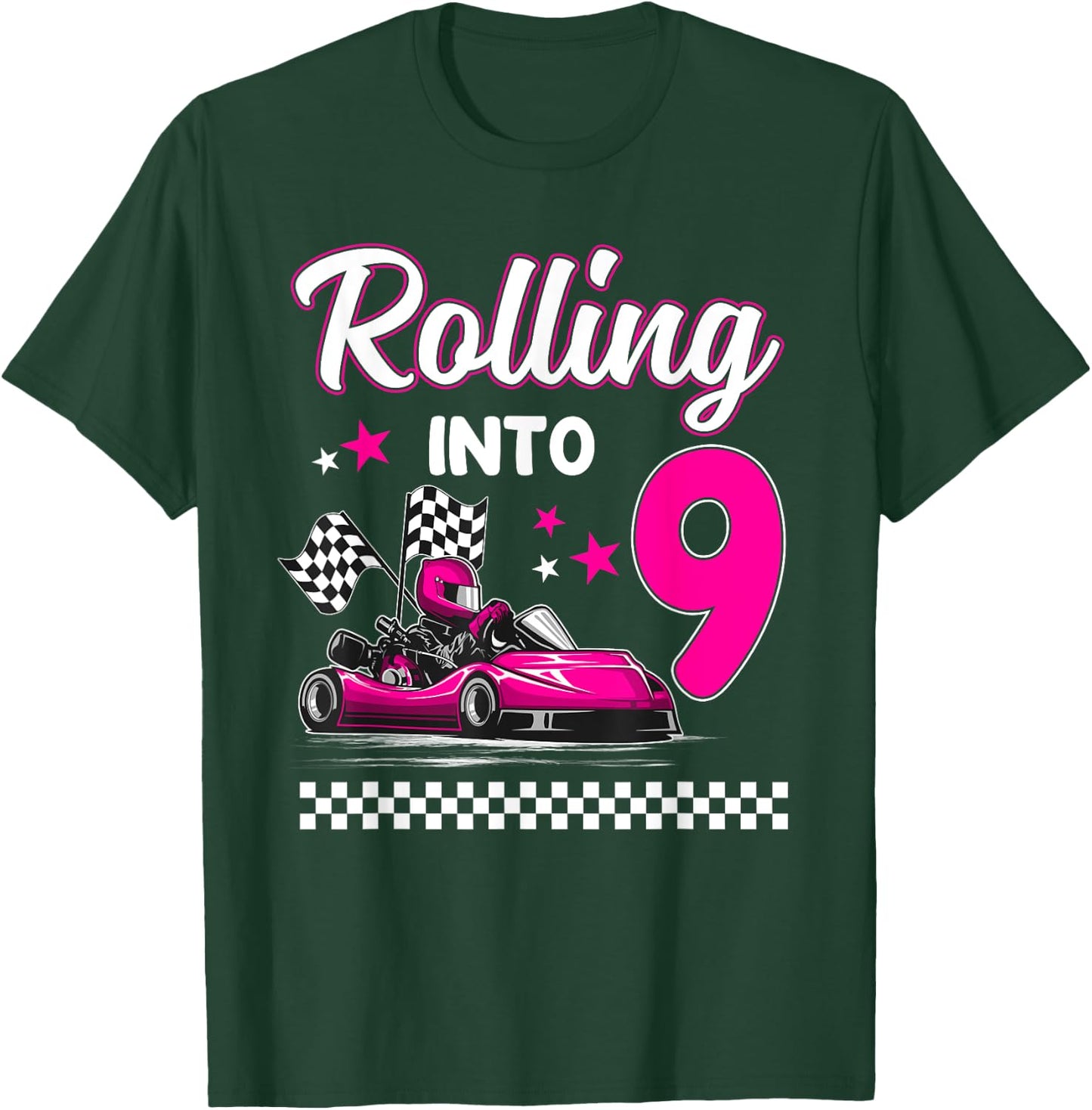 Rolling into 9 Year Old Go Kart Racing 9th Girl Birthday T-Shirt - T-Shirt | Forest