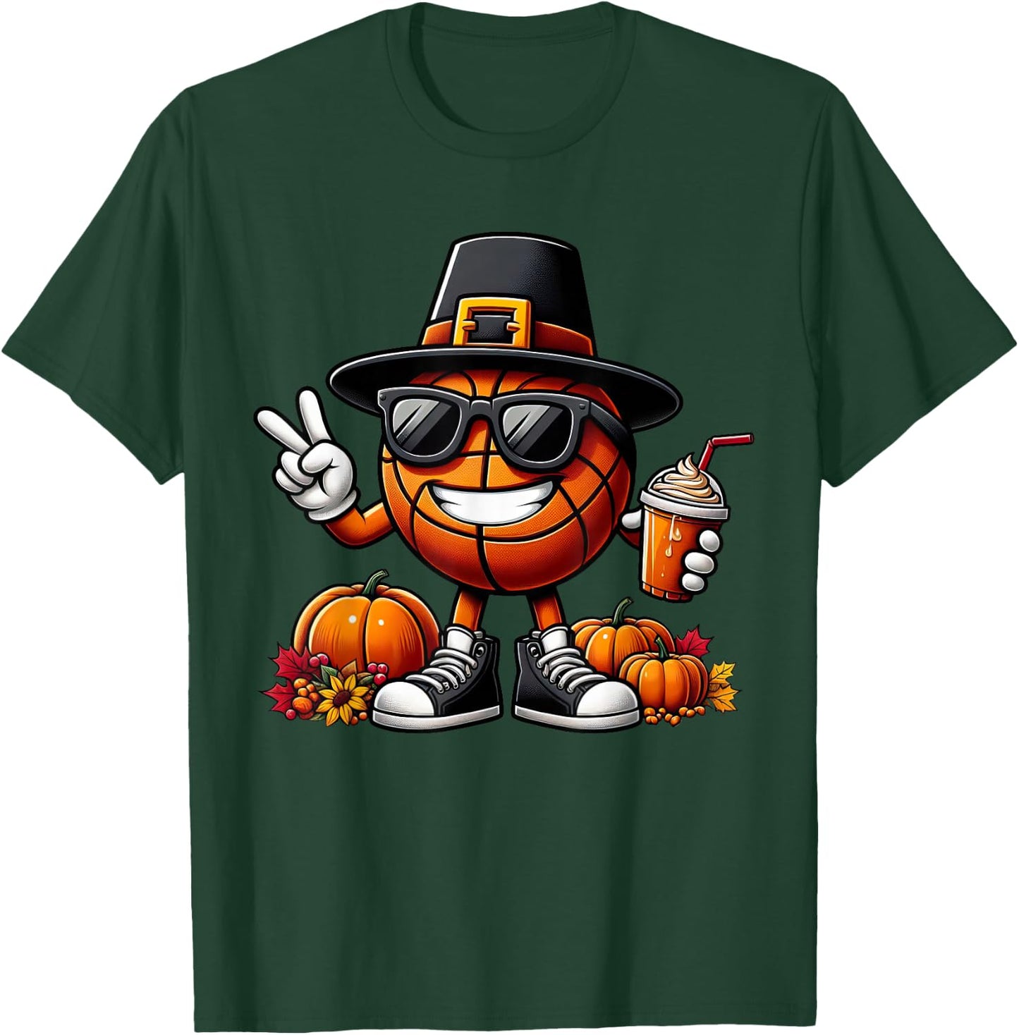 Autumn Pumpkin Fall Basketball Thanksgiving Kids T-Shirt - T-Shirt | Forest