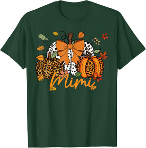 Mimi Thanksgiving Leopard Pumpkin Coquette Bow Mom Grandma T-Shirt - T-Shirt | Forest