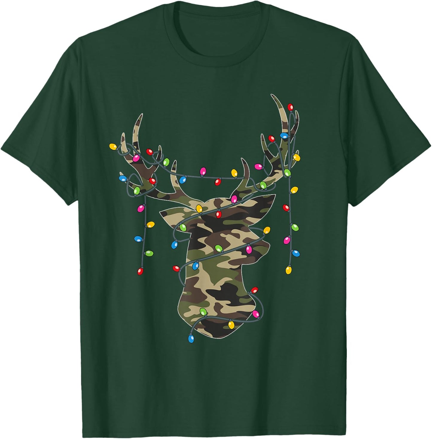 Christmas Holiday Camo Hunting Reindeer Deer Xmas Lights T-Shirt - T-Shirt | Forest