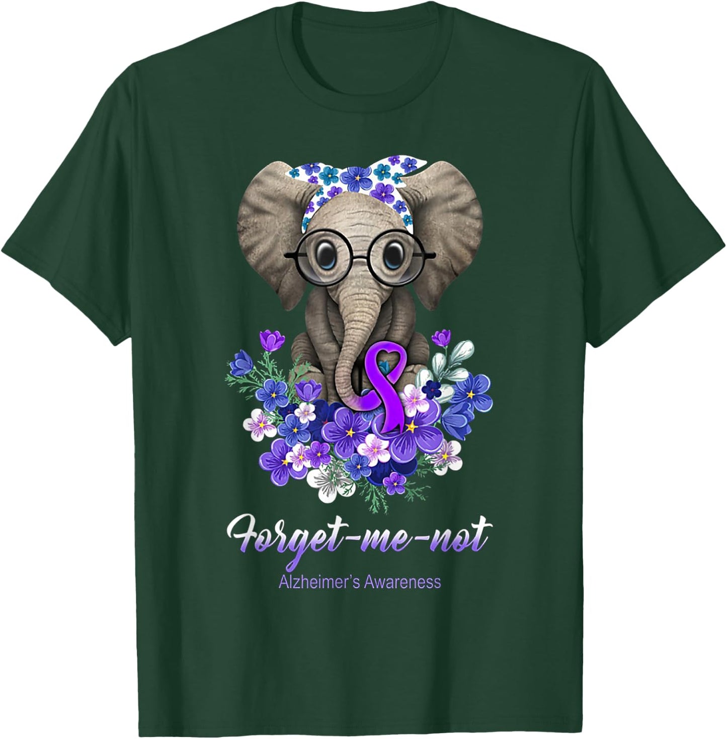 Forget me not Alzheimer's Awareness Elephant Flower T-Shirt - T-Shirt | Forest