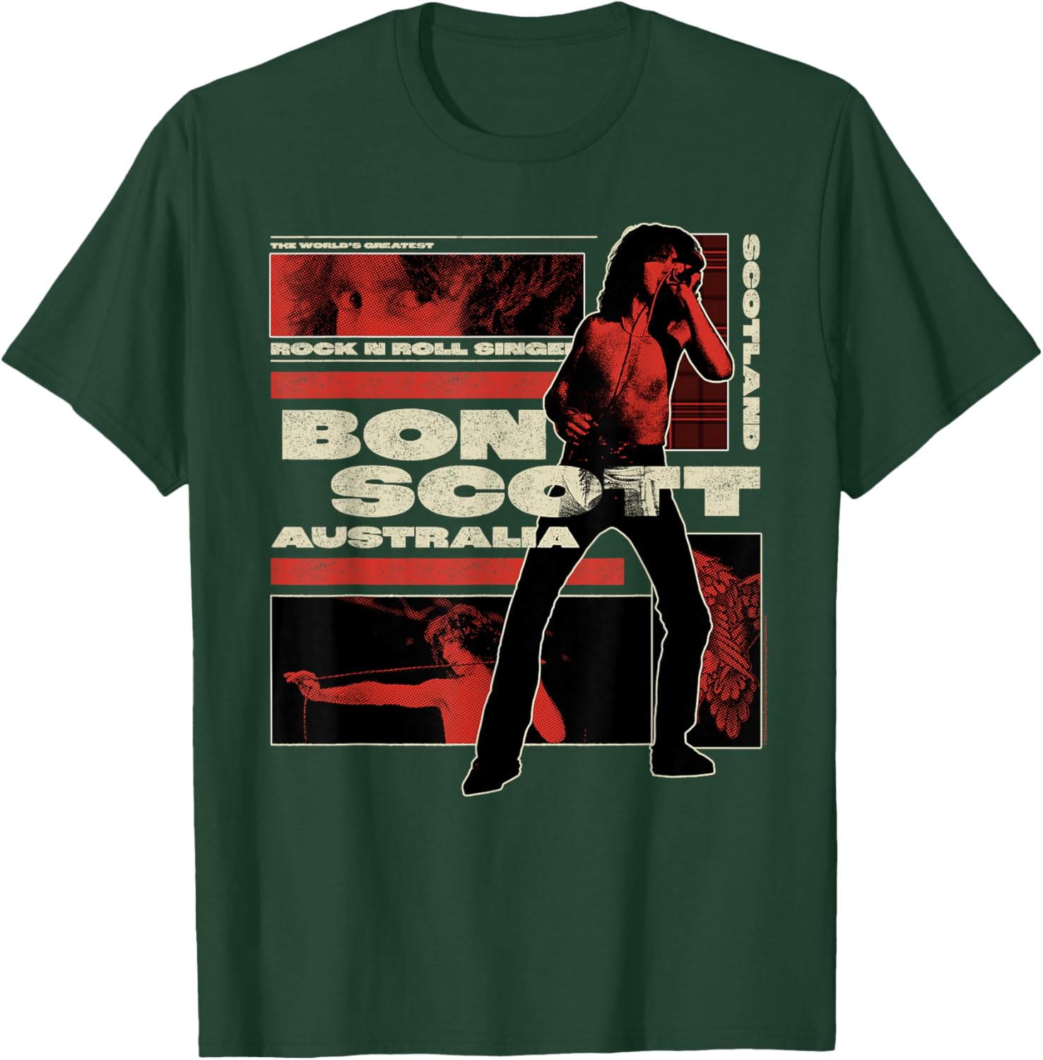 Bon Scott Distressed Retro Graphic Collage T-Shirt - T-Shirt | Forest